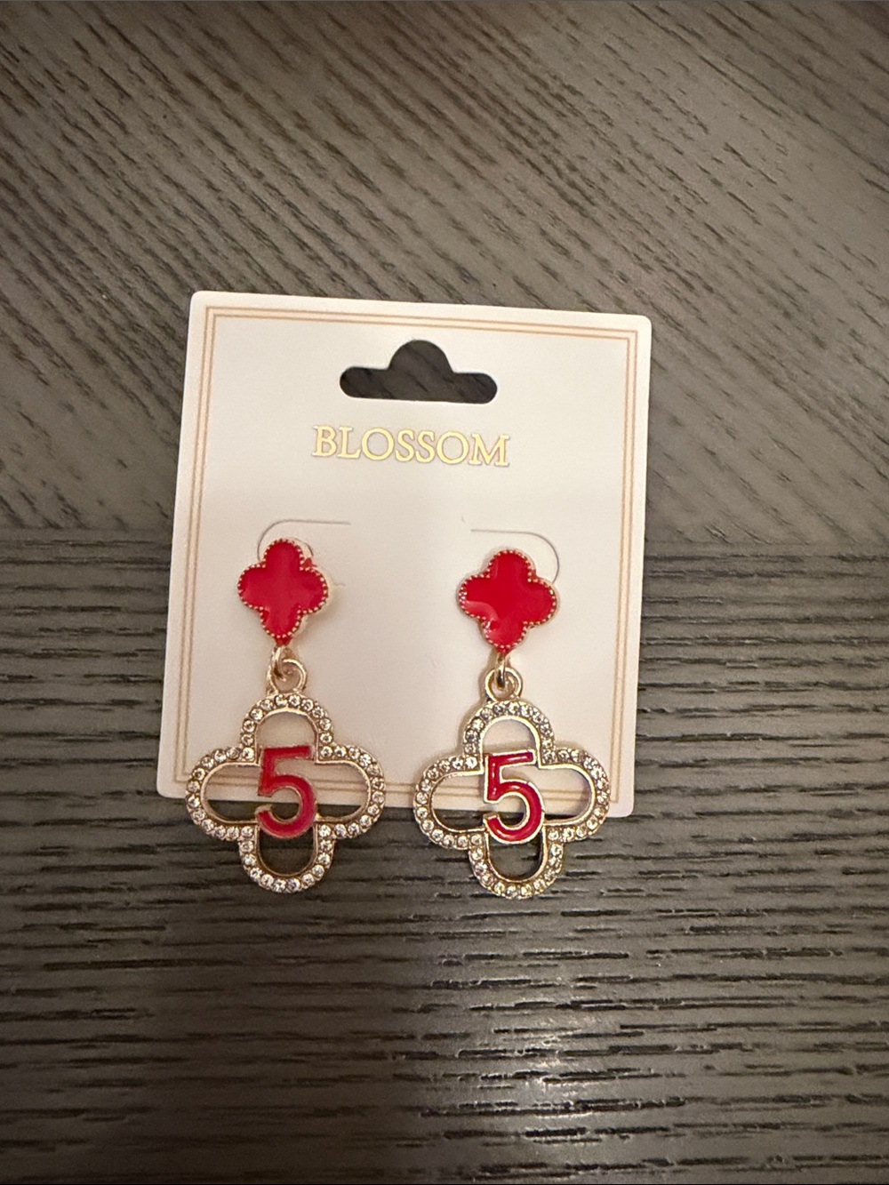 Blossom Red Number 5 Drop Earrings